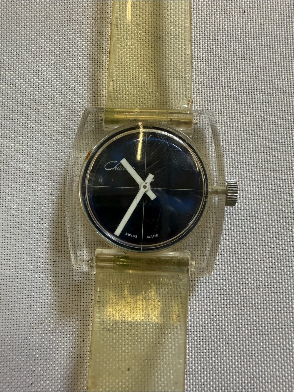 Vintage Chateau Alfex LTD Swiss Plexiglass Manual Wind Mens Watch Broken Band